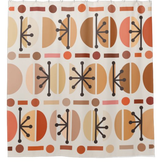 Boho Retro Bowls Lines Earth Tones Douchegordijn (Voorkant)