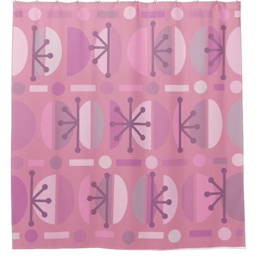 Boho Retro Bowls Lines Roze Douchegordijn (Voorkant)