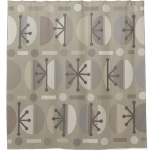 Boho Retro Bowls Lines Taupe Douchegordijn