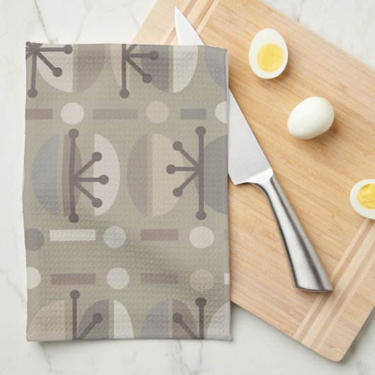 Boho Retro Bowls Lines Taupe Theedoek (Quarter Fold)