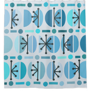 Boho Retro Bowls Lines Turquoise Douchegordijn