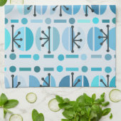 Boho Retro Bowls Lines Turquoise Theedoek (Gevouwen)