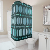 Boho Retro Bowls Pattern Blauwgroen Douchegordijn (In situ)