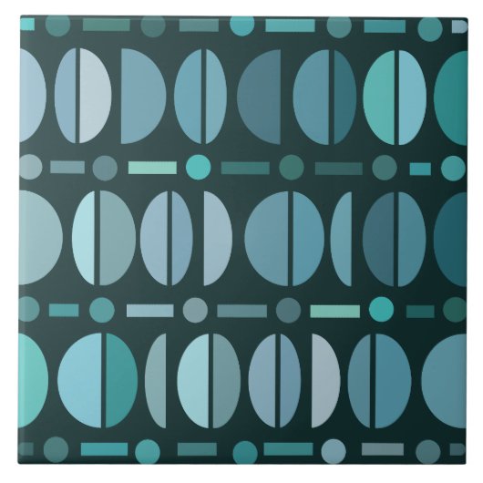 Boho Retro Bowls Pattern Blauwgroen Tegeltje (Voorkant)