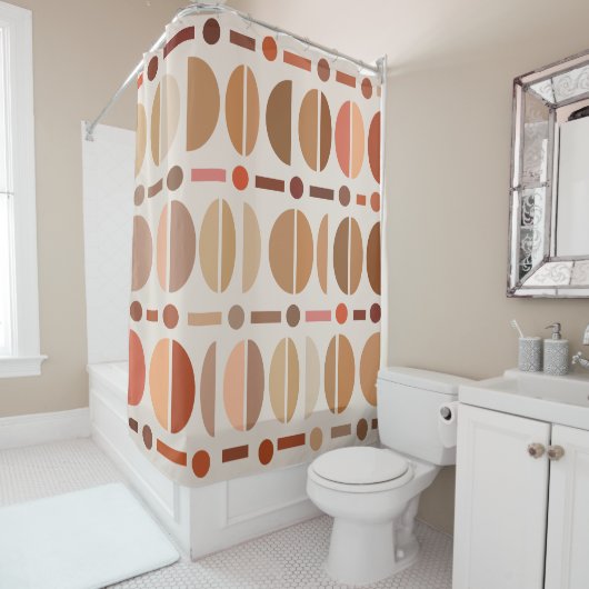 Boho Retro Bowls Pattern Light Earth Tones Douchegordijn (In situ)