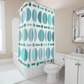 Boho Retro Bowls Pattern Turquoise Douchegordijn (In situ)