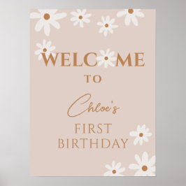 Boho Retro Brown Daisy Meisje Verjaardag Welkom Poster