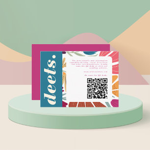 Boho Retro Chic Kleurrijke Bloemen Bruiloft Detail Informatiekaartje