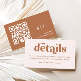 Boho Retro Cream Burnt Sinaasappel bruiloft detail Informatiekaartje