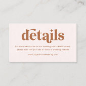 Boho Retro Cream Burnt Sinaasappel bruiloft detail Informatiekaartje (Voorkant)