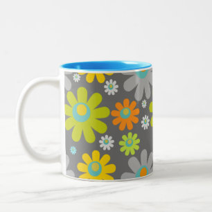 Boho Retro Daisies op Grijs Tweekleurige Koffiemok