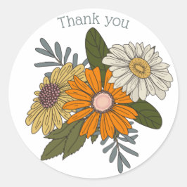 Boho retro  daisies oranje geel ronde sticker
