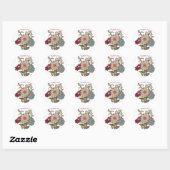 Boho retro  daisies rood blauw roze ronde sticker (Vel)