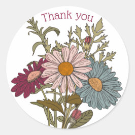 Boho retro  daisies rood blauw roze ronde sticker