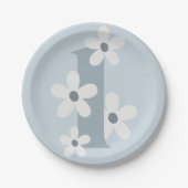 Boho Retro Daisy 1e Blauwe Groovy Verjaardag Papieren Bordje (Voorkant)