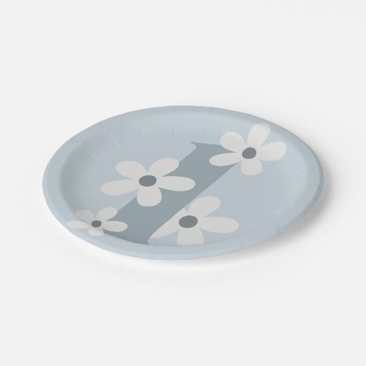 Boho Retro Daisy 1e Blauwe Groovy Verjaardag Papieren Bordje (Gekanteld)