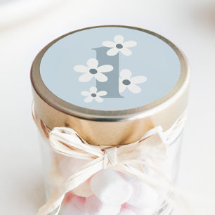 Boho Retro Daisy 1e Blauwe Groovy Verjaardag Ronde Sticker