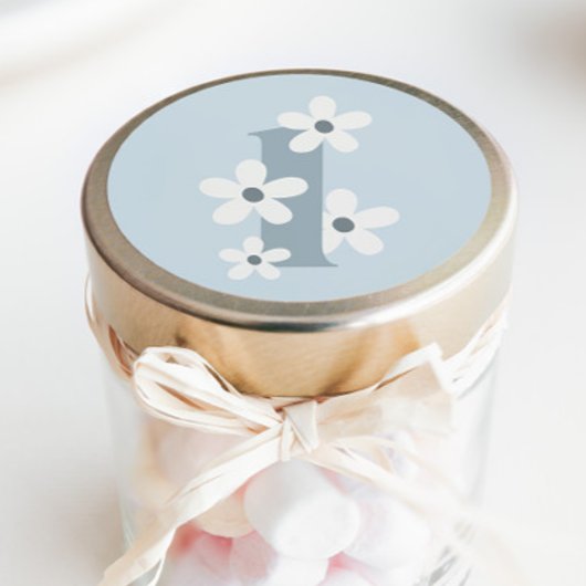 Boho Retro Daisy 1e Blauwe Groovy Verjaardag Ronde Sticker