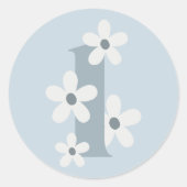 Boho Retro Daisy 1e Blauwe Groovy Verjaardag Ronde Sticker (Voorkant)