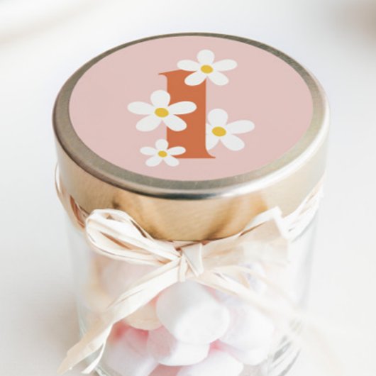 Boho Retro Daisy 1e Groovy Verjaardag Ronde Sticker