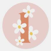 Boho Retro Daisy 1e Groovy Verjaardag Ronde Sticker (Voorkant)