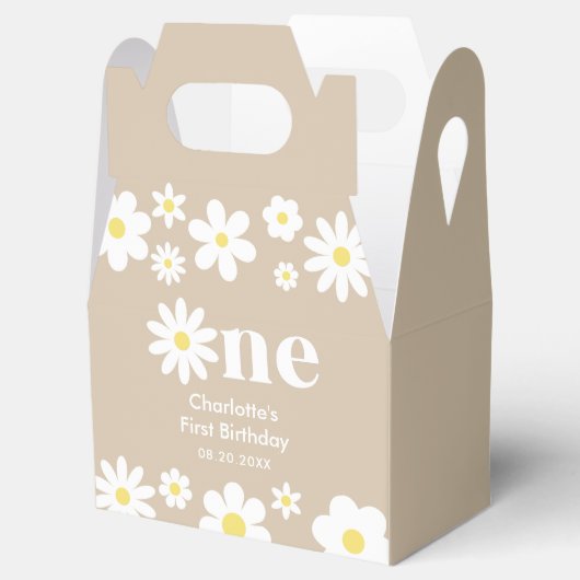 Boho Retro Daisy 1e Verjaardag Bedankdoosjes (Geopend)