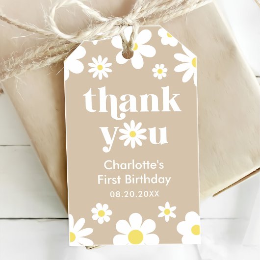 Boho Retro Daisy 1e Verjaardag Cadeaulabel