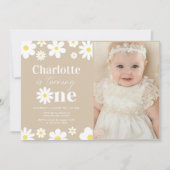 Boho Retro Daisy 1e verjaardag foto Kaart (Voorkant)