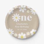 Boho Retro Daisy 1e Verjaardag Papieren Bordje (Voorkant)