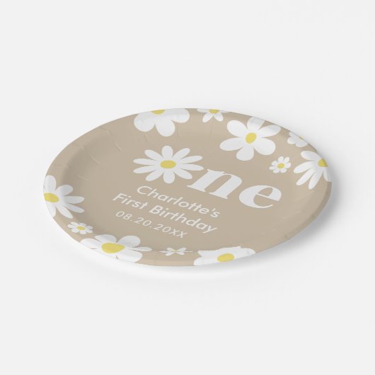 Boho Retro Daisy 1e Verjaardag Papieren Bordje (Gekanteld)
