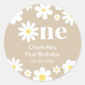 Boho Retro Daisy 1e Verjaardag Ronde Sticker (Voorkant)