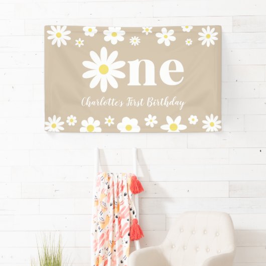 Boho Retro Daisy 1e Verjaardag Spandoek (Insitu)