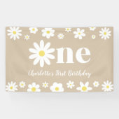 Boho Retro Daisy 1e Verjaardag Spandoek (Horizontaal)
