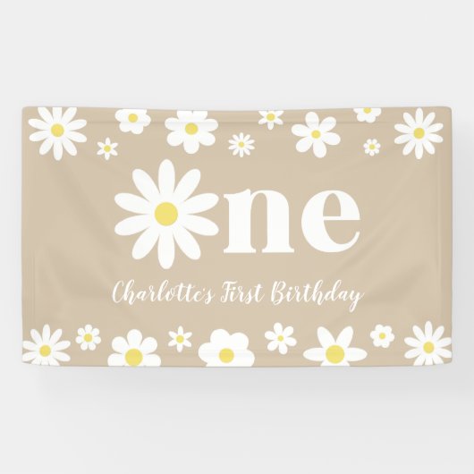 Boho Retro Daisy 1e Verjaardag Spandoek (Horizontaal)