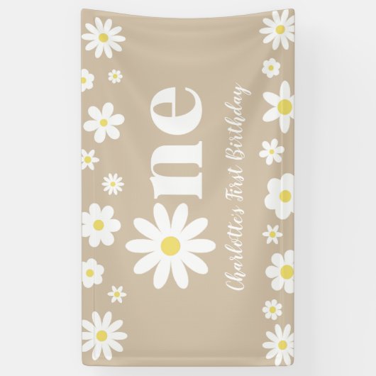 Boho Retro Daisy 1e Verjaardag Spandoek (Verticaal)