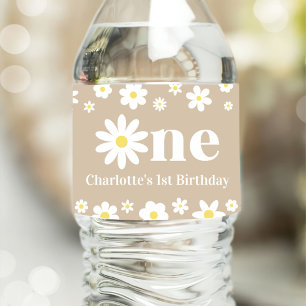 Boho Retro Daisy 1e Verjaardag Waterfles Etiket