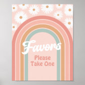 Boho Retro Daisy Birthday Favors Sign Poster (Voorkant)