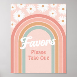 Boho Retro Daisy Birthday Favors Sign Poster