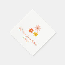 Boho Retro Daisy Couples Name Wedding Napkins