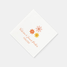 Boho Retro Daisy Couples Name Wedding Napkins Servet