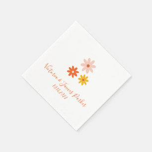 Boho Retro Daisy Couples Name Wedding Napkins Servet