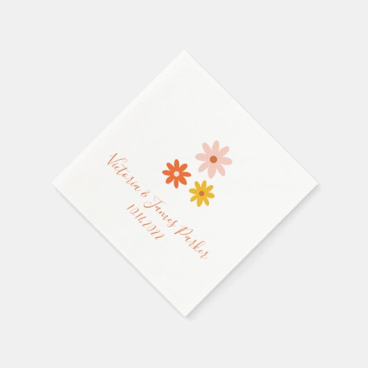 Boho Retro Daisy Couples Name Wedding Napkins Servet (Hoek)