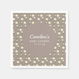 Boho Retro Daisy Floral Taupe Custom Baby shower Servet