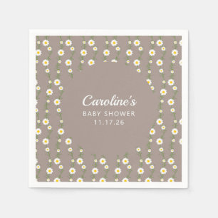 Boho Retro Daisy Floral Taupe Custom Baby shower Servet