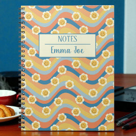 Boho Retro Daisy Flowers Gepersonaliseerd met Naam Notitieboek