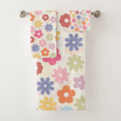 Boho Retro Daisy Flowers, zomer 70 Bad Handdoek (Insitu)