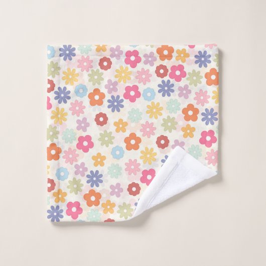 Boho Retro Daisy Flowers, zomer 70 Bad Handdoek (Wasdoekje)
