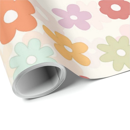 Boho Retro Daisy Flowers, zomer 70 Cadeaupapier (Rol Hoek)