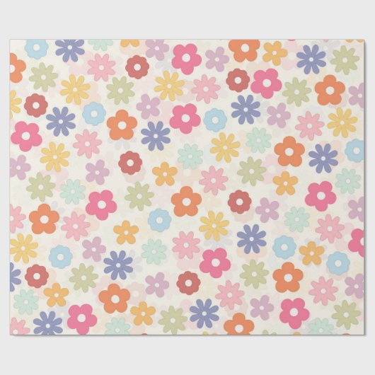 Boho Retro Daisy Flowers, zomer 70 Cadeaupapier (Vlak)