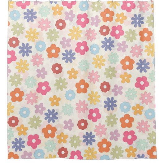 Boho Retro Daisy Flowers, zomer 70 Douchegordijn (Voorkant)